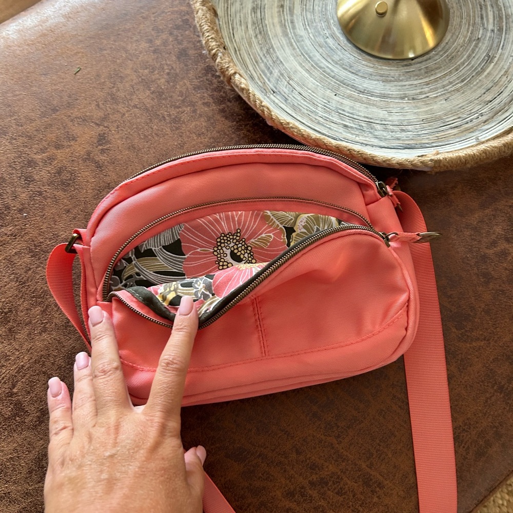 Travelon Pink Crossbody Bag with Gold Accents